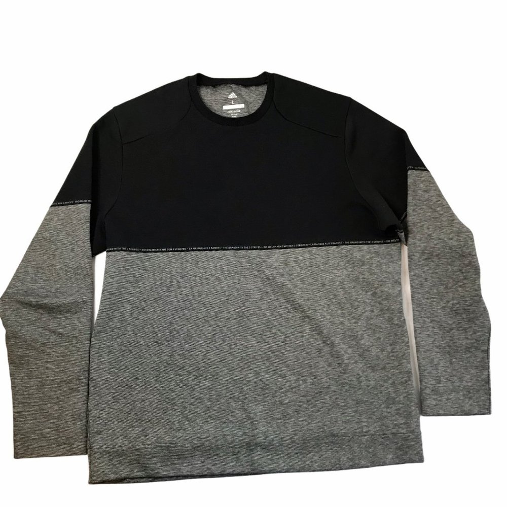 Adidas Sweatshirt Pullover Black Gray Striped L